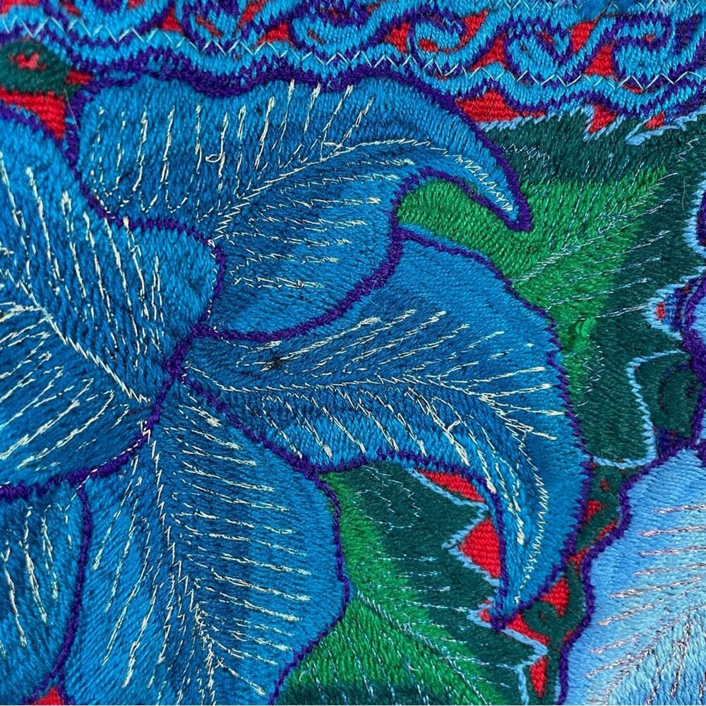 Handmade Baja Tapestry Embroidered Floral Fringe Guatemalan Artsy Festival Skirt - Picture 6 of 9